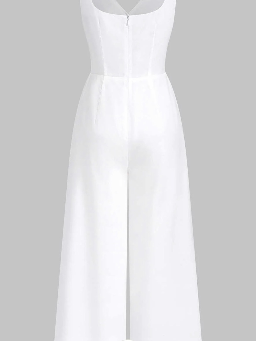 White Button-Front Wide-Leg Jumpsuit with Pockets - Picture 3 of 6